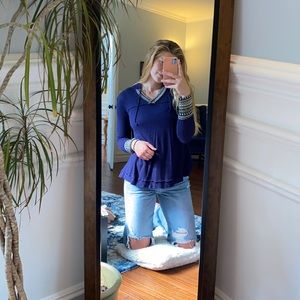 Dark blue comfy long sleeve detail on sleeve